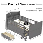 Letto a soppalco basso per ragazzi Twin Size con 4 cassetti contenitori, letto a soppalco in legno con sponde, testiera e scaletta, letto a piattaforma singolo per bambini
