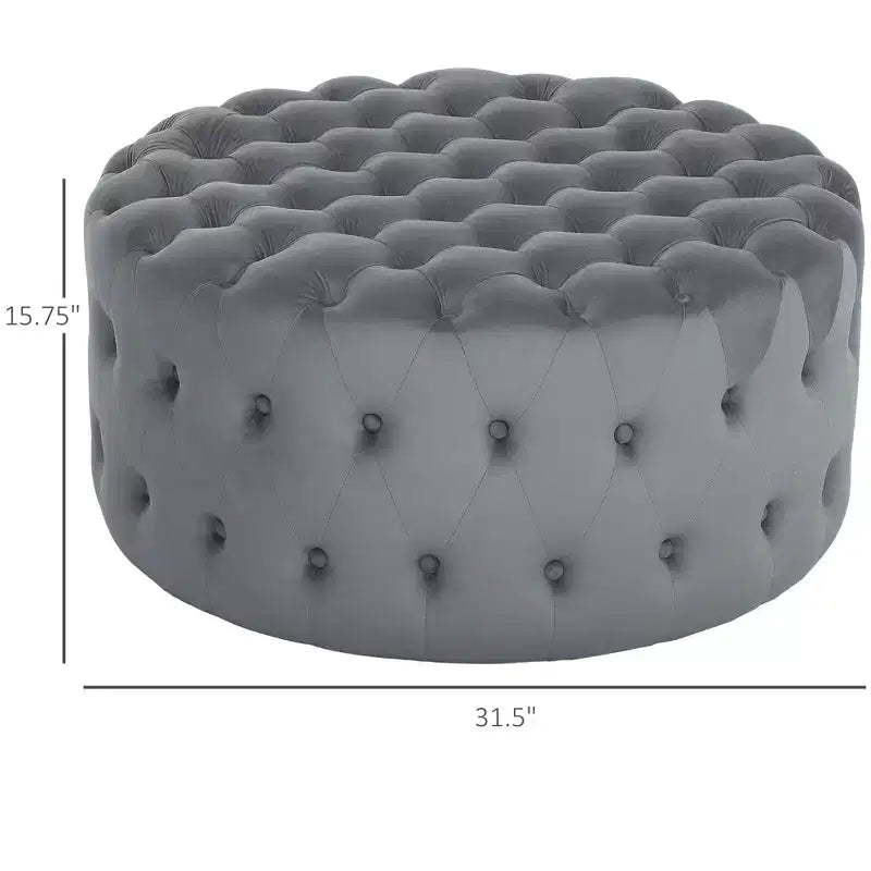 Tavolino rotondo ottomano con rivestimento effetto velluto, design capitonné e seduta imbottita