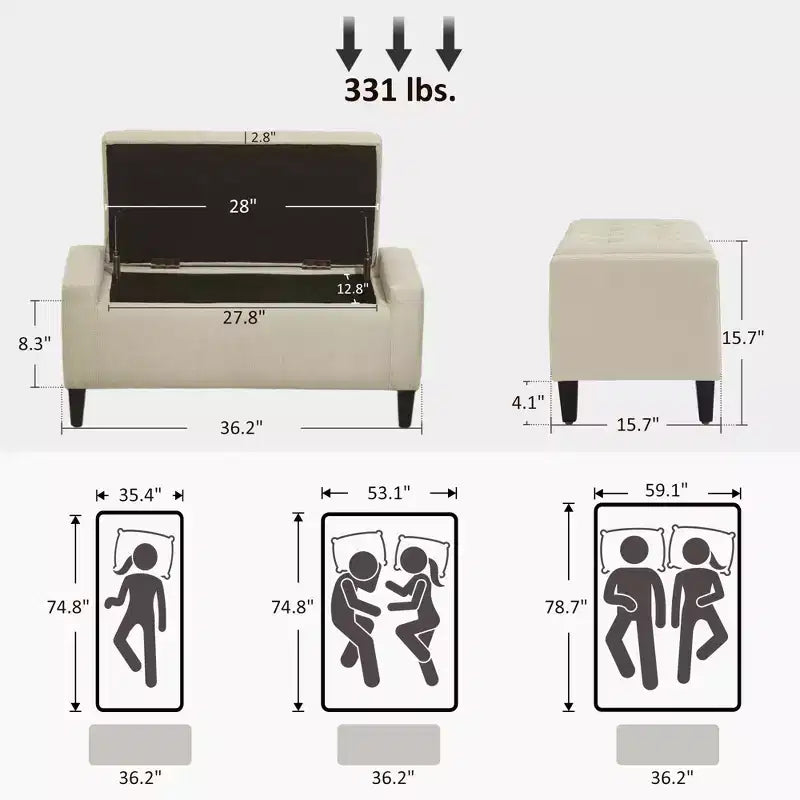 Pouf contenitore ottomano da 91 cm, panca contenitore con piano sollevabile e gambe in legno di gomma, panca da ingresso imbottita in lino con seduta per soggiorno