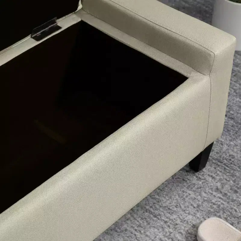 Pouf contenitore ottomano da 91 cm, panca contenitore con piano sollevabile e gambe in legno di gomma, panca da ingresso imbottita in lino con seduta per soggiorno