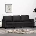 78 Modern 3-Seat Faux-Leather Sofa  Stain-Resistant Black Upholstery, Clean-Line Minimalist Design, Sturdy Frame for Living Room or Lounge