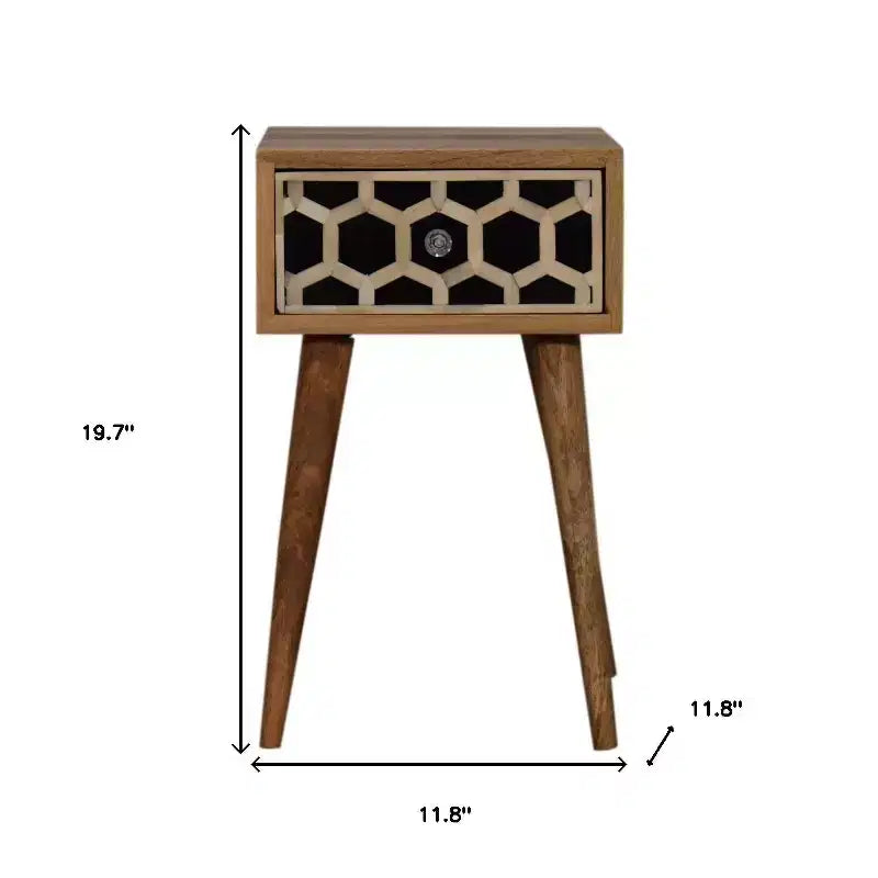 HomeRoots Comodino con Un Cassetto in Legno Massello Geometrico con Intarsi in Osso Nero, Bianco e Marrone 20