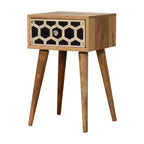 HomeRoots Comodino con Un Cassetto in Legno Massello Geometrico con Intarsi in Osso Nero, Bianco e Marrone 20