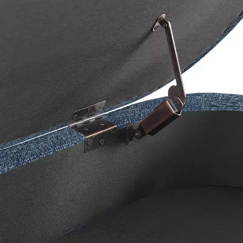 Panca portaoggetti ovale imbottita Homy Casa con coperchio sollevabile, ottomana in tessuto blu con gambe in legno