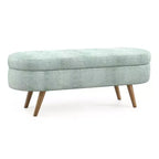 Panca portaoggetti ovale imbottita Homy Casa con coperchio sollevabile, ottomana in tessuto blu con gambe in legno