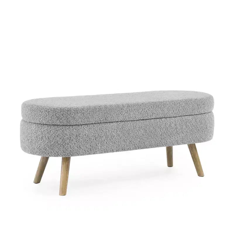 Panca portaoggetti ovale imbottita Homy Casa con coperchio sollevabile, ottomana in tessuto blu con gambe in legno