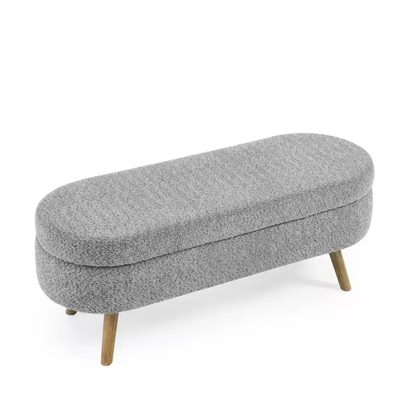 Panca portaoggetti ovale imbottita Homy Casa con coperchio sollevabile, ottomana in tessuto blu con gambe in legno