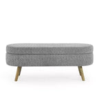 Panca portaoggetti ovale imbottita Homy Casa con coperchio sollevabile, ottomana in tessuto blu con gambe in legno