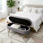 Panca portaoggetti ovale imbottita Homy Casa con coperchio sollevabile, ottomana in tessuto blu con gambe in legno