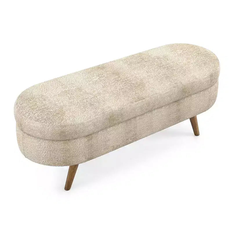Panca portaoggetti ovale imbottita Homy Casa con coperchio sollevabile, ottomana in tessuto blu con gambe in legno