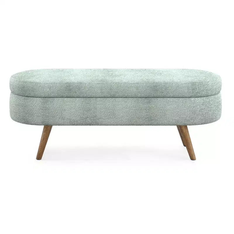 Panca portaoggetti ovale imbottita Homy Casa con coperchio sollevabile, ottomana in tessuto blu con gambe in legno