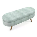Panca portaoggetti ovale imbottita Homy Casa con coperchio sollevabile, ottomana in tessuto blu con gambe in legno