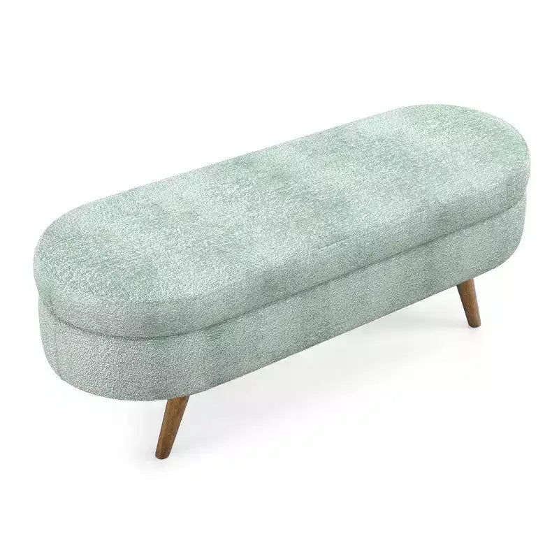 Panca portaoggetti ovale imbottita Homy Casa con coperchio sollevabile, ottomana in tessuto blu con gambe in legno
