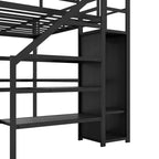 Bellemave Letto a soppalco Twin XL con scrivania a L, armadio e scale, letto a soppalco alto in metallo con USB, LED e ripiani per bambini, ragazzi e adulti, nero