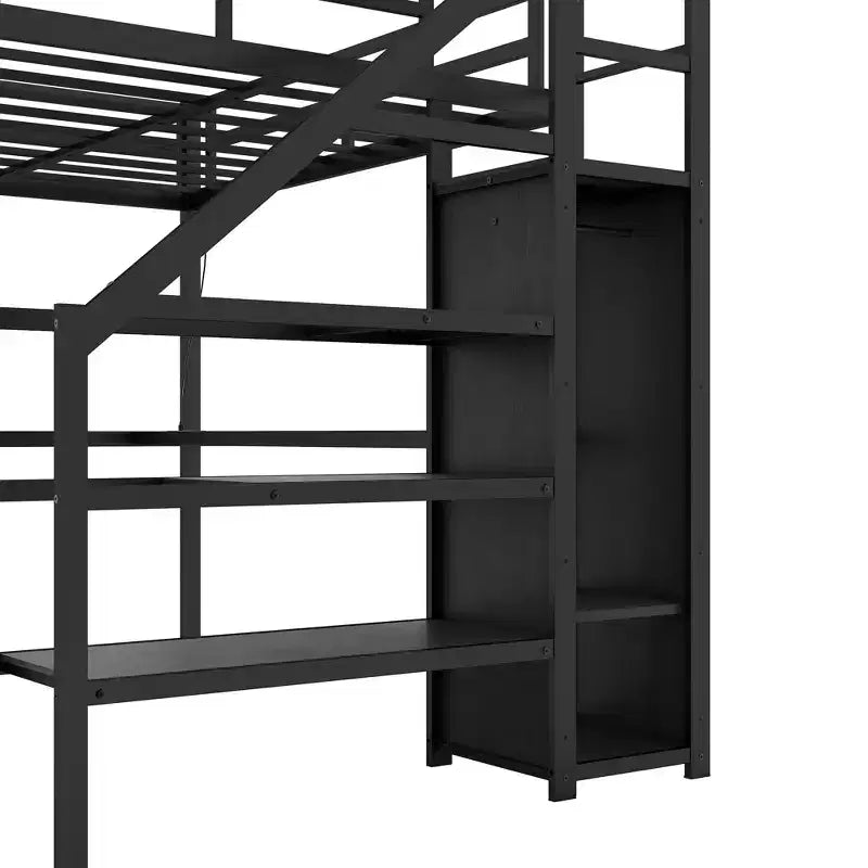 Bellemave Letto a soppalco Twin XL con scrivania a L, armadio e scale, letto a soppalco alto in metallo con USB, LED e ripiani per bambini, ragazzi e adulti, nero