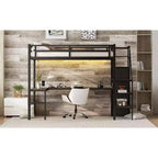 Bellemave Letto a soppalco Twin XL con scrivania a L, armadio e scale, letto a soppalco alto in metallo con USB, LED e ripiani per bambini, ragazzi e adulti, nero