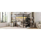 Bellemave Letto a soppalco Twin XL con scrivania a L, armadio e scale, letto a soppalco alto in metallo con USB, LED e ripiani per bambini, ragazzi e adulti, nero