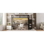 Bellemave Letto a soppalco Twin XL con scrivania a L, armadio e scale, letto a soppalco alto in metallo con USB, LED e ripiani per bambini, ragazzi e adulti, nero