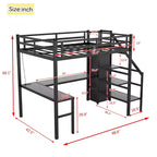 Bellemave Letto a soppalco Twin XL con scrivania a L, armadio e scale, letto a soppalco alto in metallo con USB, LED e ripiani per bambini, ragazzi e adulti, nero