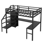 Bellemave Letto a soppalco Twin XL con scrivania a L, armadio e scale, letto a soppalco alto in metallo con USB, LED e ripiani per bambini, ragazzi e adulti, nero