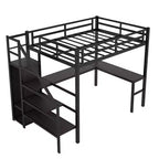 Bellemave Letto a soppalco Twin XL con scrivania a L, armadio e scale, letto a soppalco alto in metallo con USB, LED e ripiani per bambini, ragazzi e adulti, nero