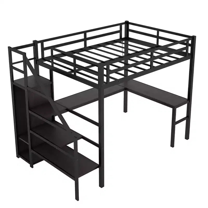 Bellemave Letto a soppalco Twin XL con scrivania a L, armadio e scale, letto a soppalco alto in metallo con USB, LED e ripiani per bambini, ragazzi e adulti, nero