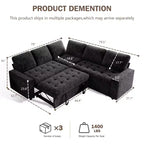Divano Sezionale Modulare Dyonery 85 con Letto Estraibile, Divano a L a 5 Posti in Ciniglia con Porte USB, Schienale Regolabile e Contenitore