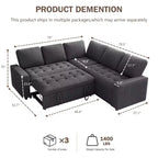 Divano Sezionale Modulare Dyonery 85 con Letto Estraibile, Divano a L a 5 Posti in Ciniglia con Porte USB, Schienale Regolabile e Contenitore