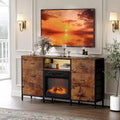 VINGLI Fireplace TV Stand Dresser with Fabric Drawer, Entertainment Center with LED Lights and Industrial TV Console Table with Open Storage Shelves