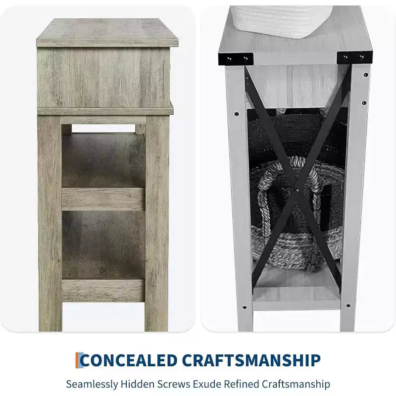 Tavolino da Consolle a 3 Livelli, Tavolo da Ingresso Retrò da 47" con 2 Cassetti Contenitori, Tavolino da Divano Stretto in Legno con Ripiano Aperto per Soggiorno, Ingresso, Corridoio