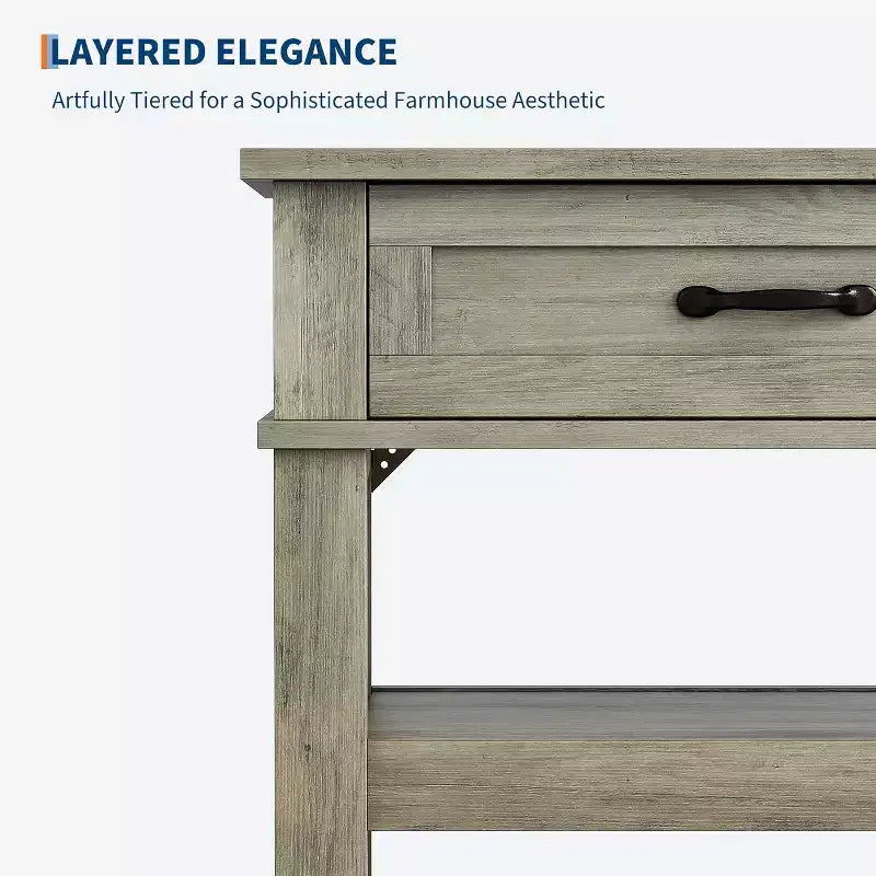 Tavolino da Consolle a 3 Livelli, Tavolo da Ingresso Retrò da 47" con 2 Cassetti Contenitori, Tavolino da Divano Stretto in Legno con Ripiano Aperto per Soggiorno, Ingresso, Corridoio