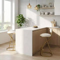 Homy Casa Set of 2 Velvet Bar Stools with Curved Gold Metal Frame and Footrest, 28 Seat Height, Cream White