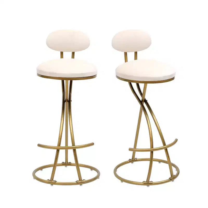 Sgabelli da bar Homy Casa, set da 2, in velluto, con struttura curva in metallo dorato e poggiapiedi, altezza seduta 71 cm, bianco crema