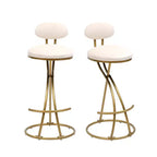 Sgabelli da bar Homy Casa, set da 2, in velluto, con struttura curva in metallo dorato e poggiapiedi, altezza seduta 71 cm, bianco crema