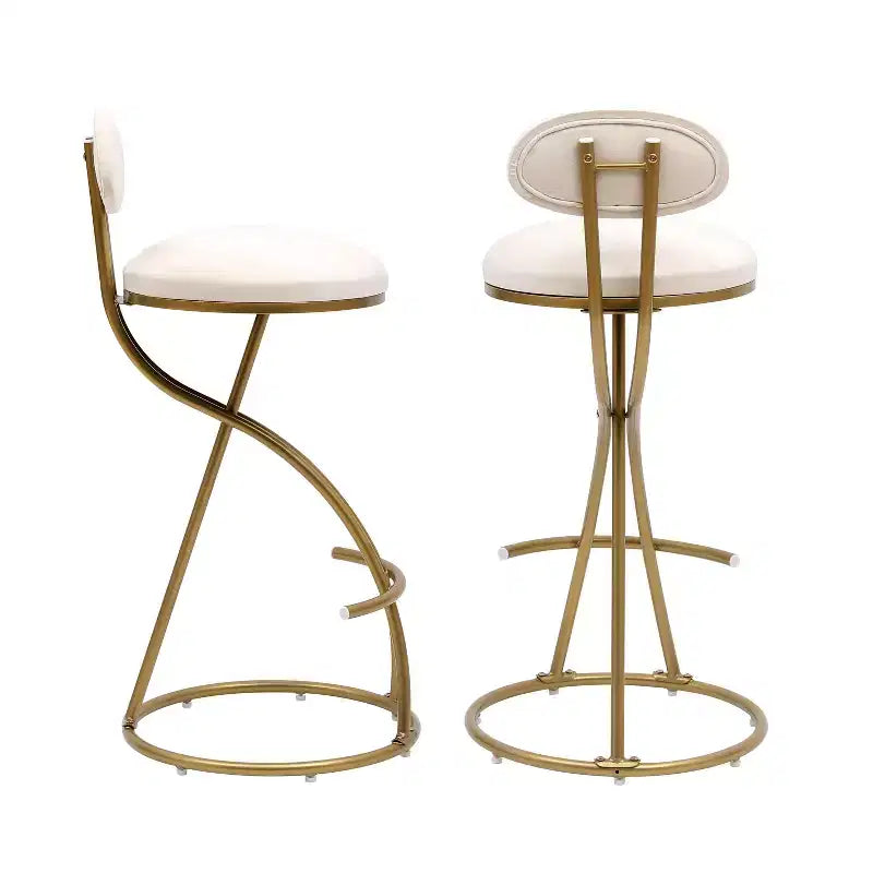 Sgabelli da bar Homy Casa, set da 2, in velluto, con struttura curva in metallo dorato e poggiapiedi, altezza seduta 71 cm, bianco crema