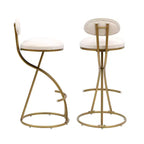 Sgabelli da bar Homy Casa, set da 2, in velluto, con struttura curva in metallo dorato e poggiapiedi, altezza seduta 71 cm, bianco crema