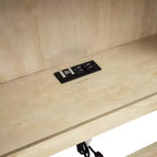 Divano letto singolo in legno con letto estraibile e armadietto, struttura letto a terra con mensole a libreria a L e porte USB per la camera da letto
