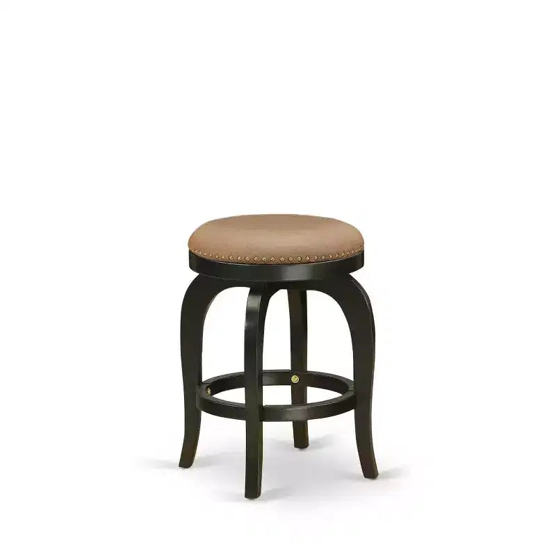 HomeStock Sgabello da bancone senza schienale da 61 cm di altezza, finitura marrone, in legno, a forma rotonda, con rivestimento in similpelle