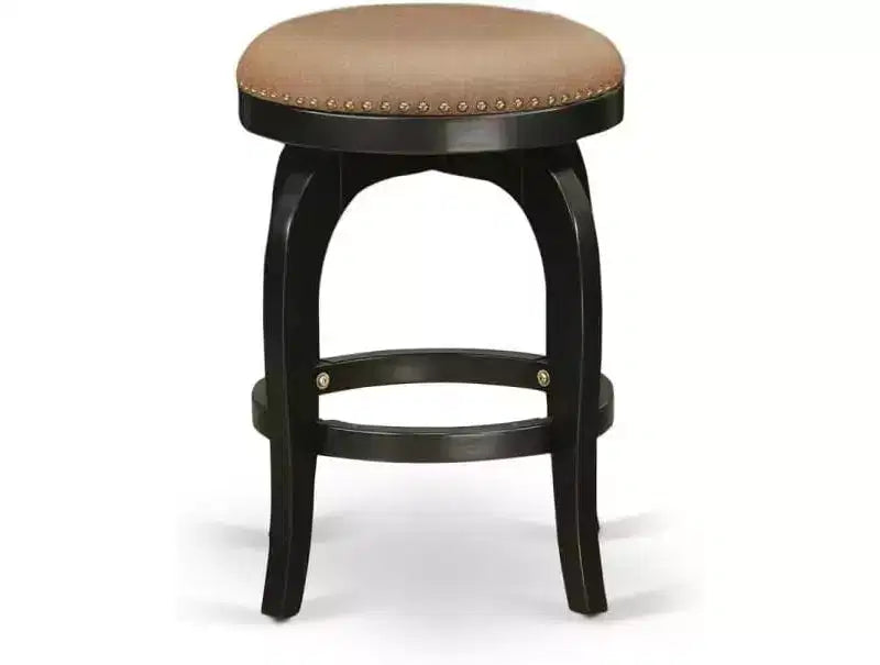 HomeStock Sgabello da bancone senza schienale da 61 cm di altezza, finitura marrone, in legno, a forma rotonda, con rivestimento in similpelle