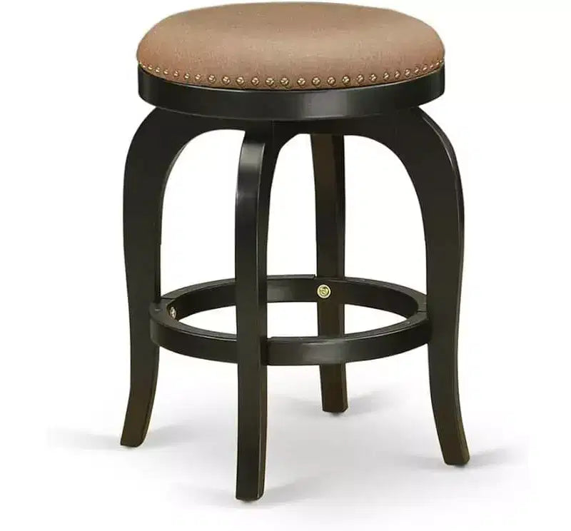 HomeStock Sgabello da bancone senza schienale da 61 cm di altezza, finitura marrone, in legno, a forma rotonda, con rivestimento in similpelle
