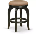 HomeStock Sgabello da bancone senza schienale da 61 cm di altezza, finitura marrone, in legno, a forma rotonda, con rivestimento in similpelle