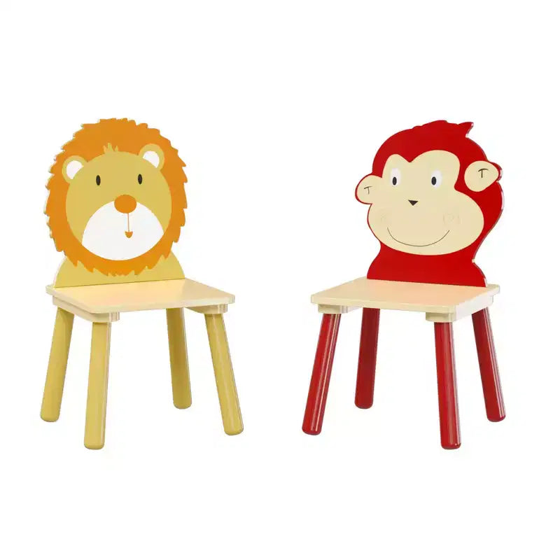 Set Tavolo e Sedie per Bambini Whisen 5 Pezzi, Tavolo in Legno per Bambini con 4 Sedie a Tema Animali dei Cartoni Animati