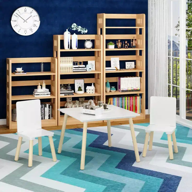 Set Tavolo e Sedie per Bambini Whisen 5 Pezzi, Tavolo in Legno per Bambini con 4 Sedie a Tema Animali dei Cartoni Animati