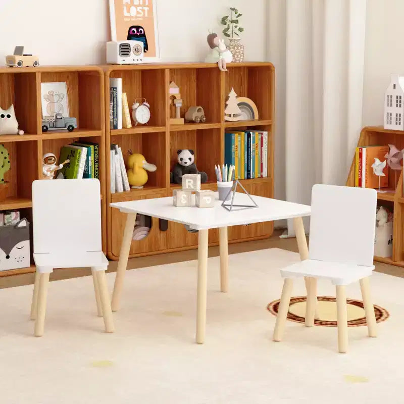 Set Tavolo e Sedie per Bambini Whisen 5 Pezzi, Tavolo in Legno per Bambini con 4 Sedie a Tema Animali dei Cartoni Animati