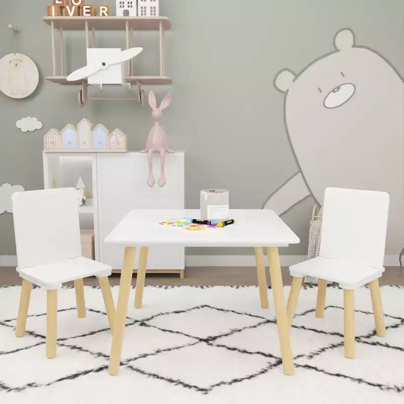 Set Tavolo e Sedie per Bambini Whisen 5 Pezzi, Tavolo in Legno per Bambini con 4 Sedie a Tema Animali dei Cartoni Animati
