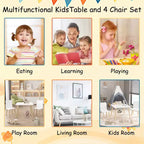 Set Tavolo e Sedie per Bambini Whisen 5 Pezzi, Tavolo in Legno per Bambini con 4 Sedie a Tema Animali dei Cartoni Animati