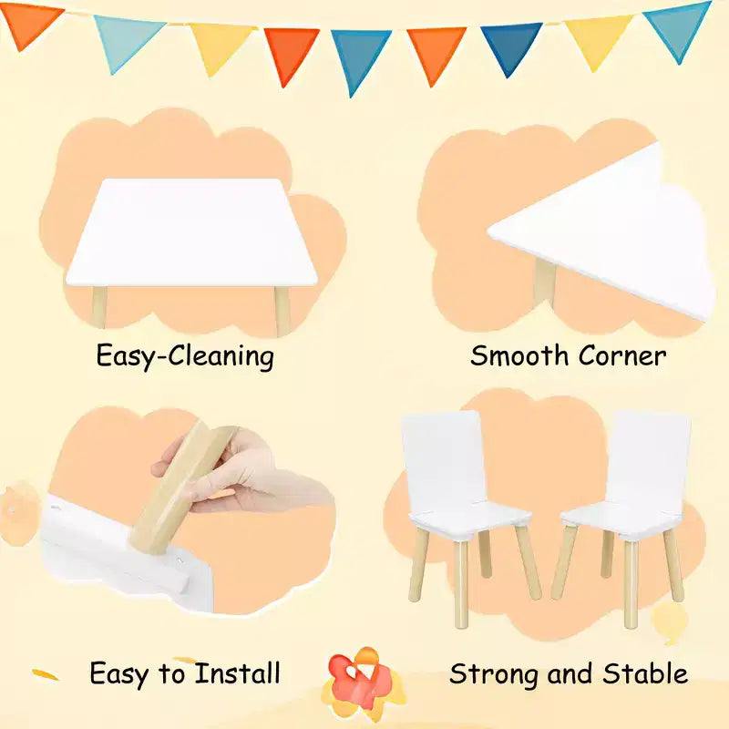 Set Tavolo e Sedie per Bambini Whisen 5 Pezzi, Tavolo in Legno per Bambini con 4 Sedie a Tema Animali dei Cartoni Animati