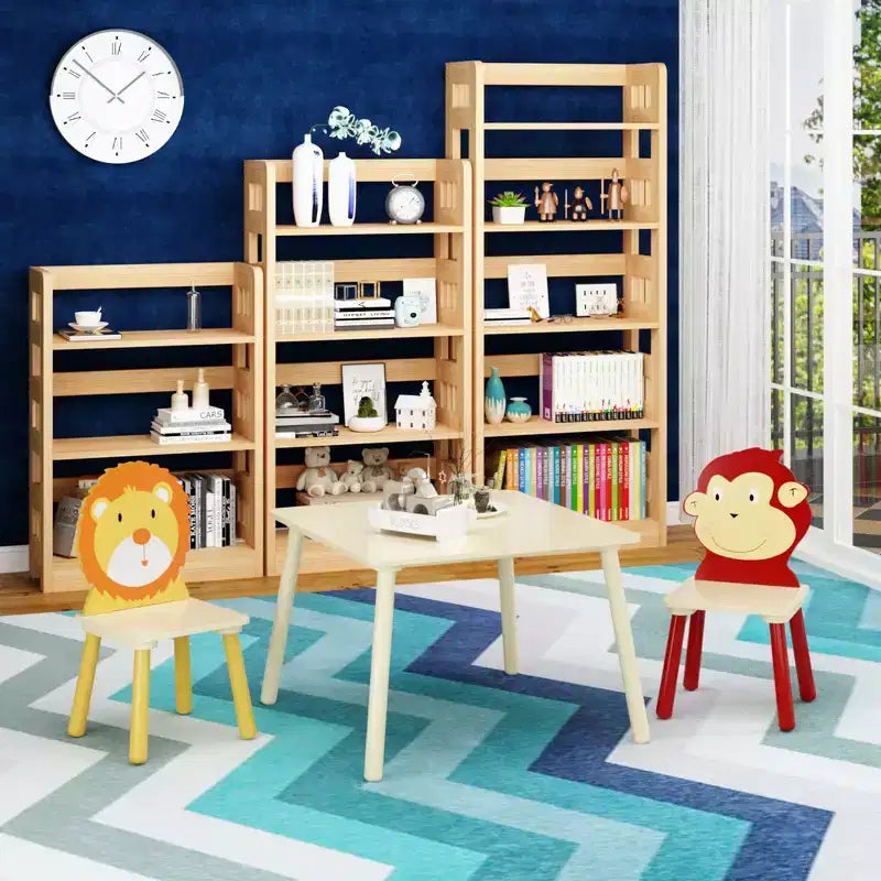 Set Tavolo e Sedie per Bambini Whisen 5 Pezzi, Tavolo in Legno per Bambini con 4 Sedie a Tema Animali dei Cartoni Animati