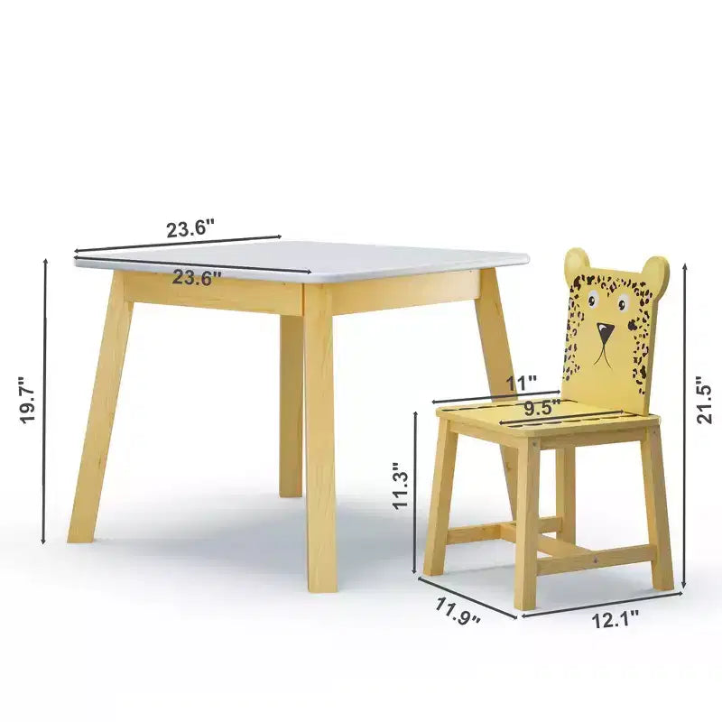 Set Tavolo e Sedie per Bambini Whisen 5 Pezzi, Tavolo in Legno per Bambini con 4 Sedie a Tema Animali dei Cartoni Animati