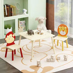 Set Tavolo e Sedie per Bambini Whisen 5 Pezzi, Tavolo in Legno per Bambini con 4 Sedie a Tema Animali dei Cartoni Animati